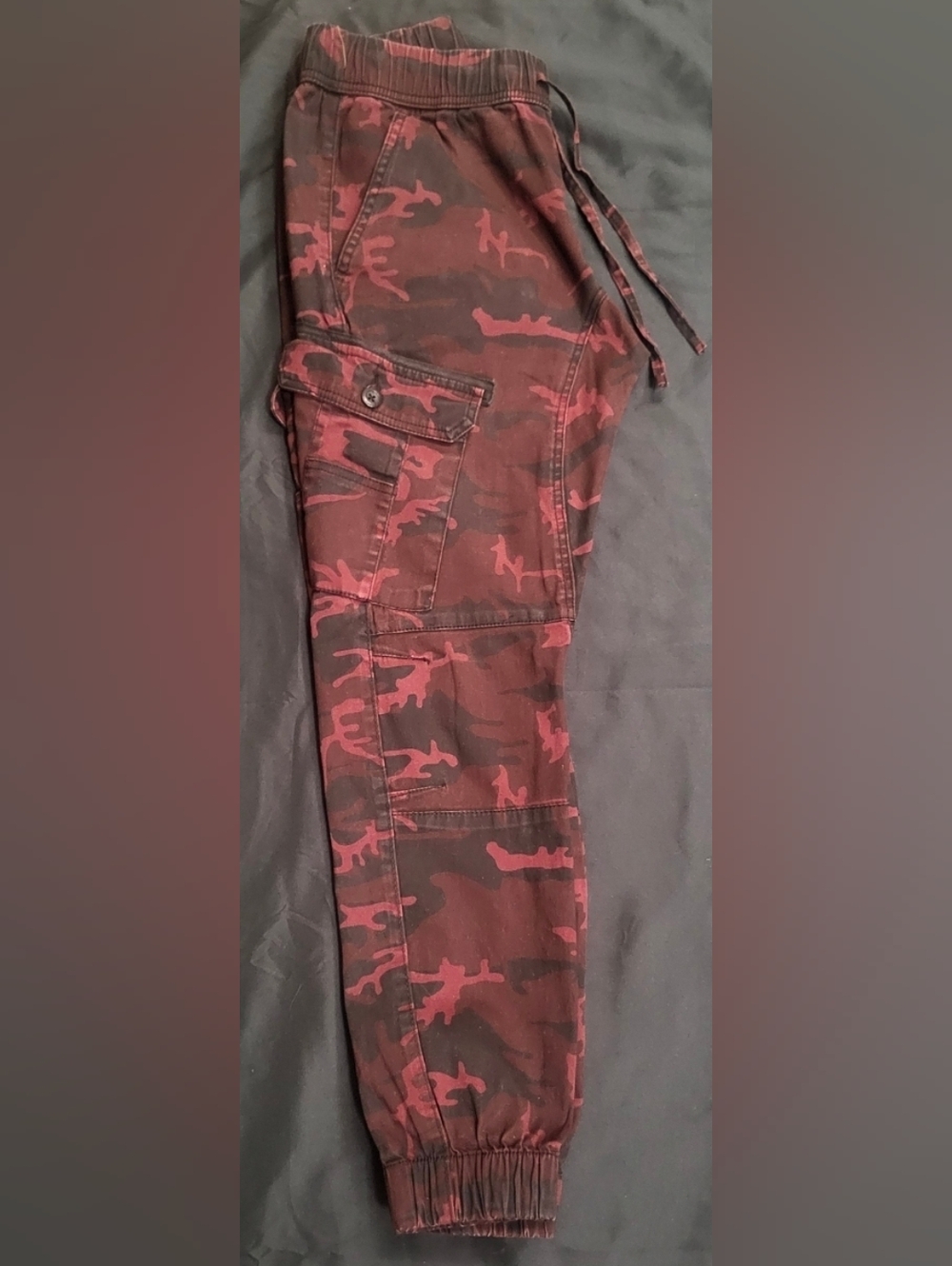 Ring Of Fire Camo Cargo Joggers Maroon Men Size Large - Picture 3 of 8
